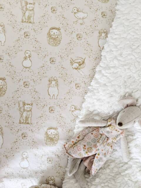 Animal Woodland Crib Sheet - Changing Pad Cover Neutral Toile Bedding Bunny Ducks - image 1