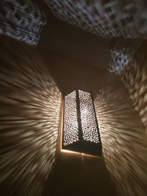 Moroccan Wall Sconce Vintage Fes Brass Handmade Lampshade - image 1