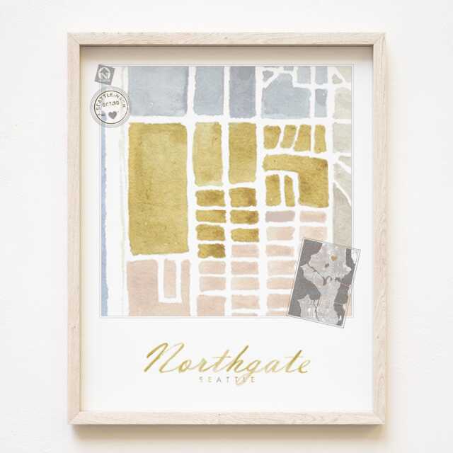 Northgate Seattle Neighborhood Map Watercolor Print Washington City Block Plan - Art Print Downtown Wall Realtor Gift Local Deco - image 1