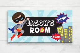 Superhero Door Sign, Nursery, Birthday Gift, Comic Theme Kids Print, Name Print - thumbnail 1