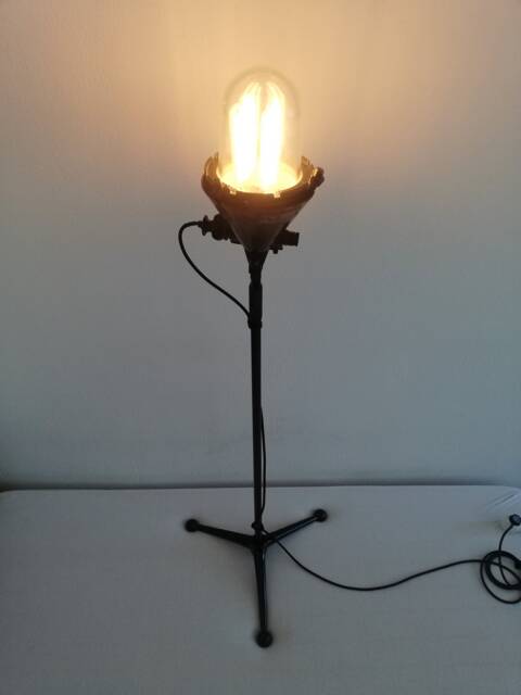 Lacquered Black Vintage Tripod Industrial/ Factory Floor Lamp - image 1