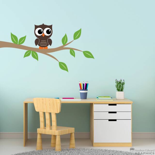 Owl On Branch Wall Decal Kids Room Vinyl Decor - image 1