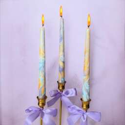 Tall Marble Taper Candles Blue Gold Purple Dinner Candles - thumbnail 1