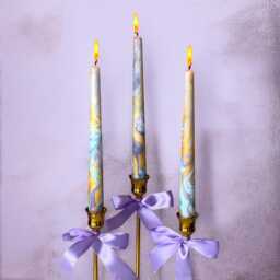Tall Marble Taper Candles Blue Gold Purple Dinner Candles - thumbnail 4