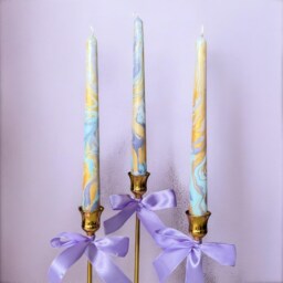 Tall Marble Taper Candles Blue Gold Purple Dinner Candles - thumbnail 3