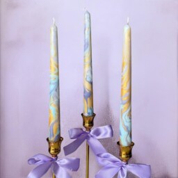 Tall Marble Taper Candles Blue Gold Purple Dinner Candles - thumbnail 2