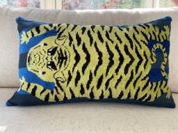 Jokhang Tiger By Schumacher & Johnson Hartig For Libertine in Blue Velvet Pillow Cover - thumbnail 1