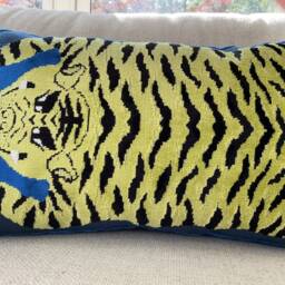 Jokhang Tiger By Schumacher & Johnson Hartig For Libertine in Blue Velvet Pillow Cover - thumbnail 2