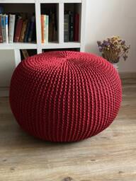 Knitted Large Bordeaux Pouf, Chunky Ottoman, Stuffed Lounge Chair, Nursery Crochet Large Size & Color Choice