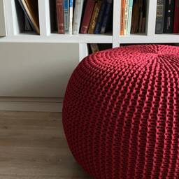 Knitted Large Bordeaux Pouf, Chunky Ottoman, Stuffed Lounge Chair, Nursery Crochet Large Size & Color Choice - thumbnail 3