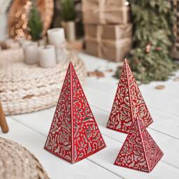 Red Pyramid Candle Lantern Geometric Christmas Table Decor - thumbnail 3