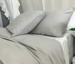 stone Grey Duvet Cover With Duck Egg Blue Piping, Available in Twin, Full, Queen, King, Calif. King Or Custom Size