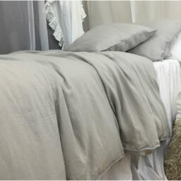 stone Grey Duvet Cover With Duck Egg Blue Piping, Available in Twin, Full, Queen, King, Calif. King Or Custom Size - thumbnail 3