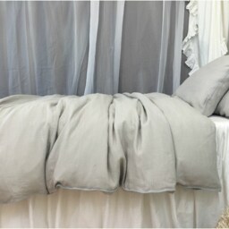 stone Grey Duvet Cover With Duck Egg Blue Piping, Available in Twin, Full, Queen, King, Calif. King Or Custom Size - thumbnail 2