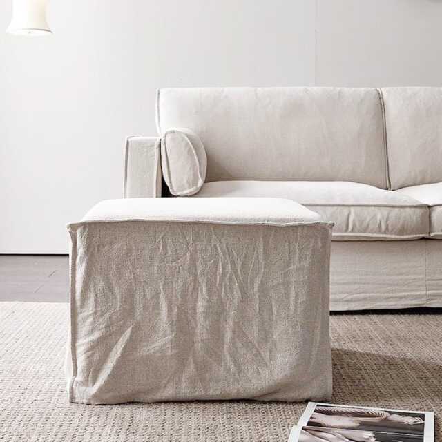 Custom Made Footstool Footrest Cover, Linen Ottoman Slipcover, Pouf Cover With No Bottom - image 1