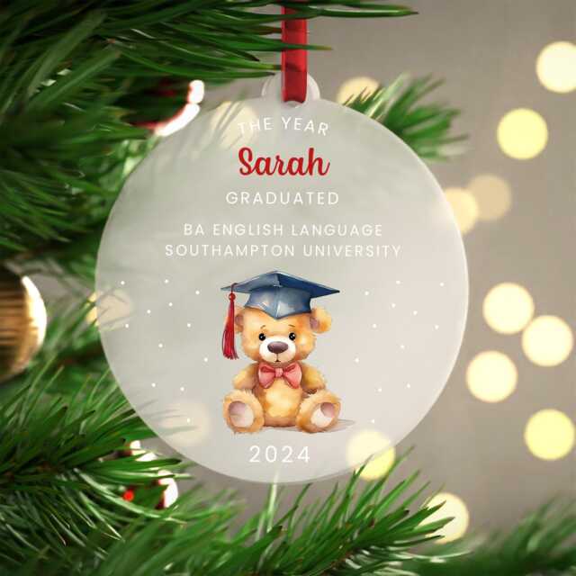 Graduation Christmas Tree Ornament - Frosted Acrylic Bauble Keepsake Decorations With Red Bag - image 1