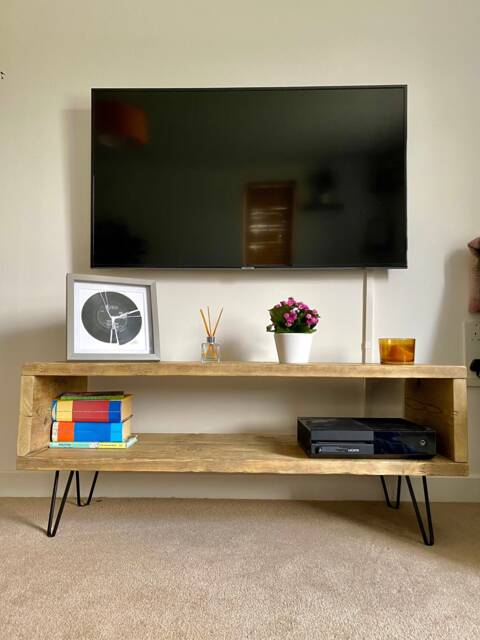 Reclaimed Scaffold Board Tv Unit With Hairpin Legs - image 1
