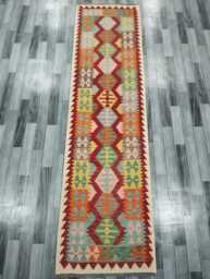Classic Runner Rug, Handmade Artisan Afghan Turkish Scandinavian Navajo Bohemian Wool Flatweave Multicolour Kilim Rug 298x79 cm - thumbnail 1