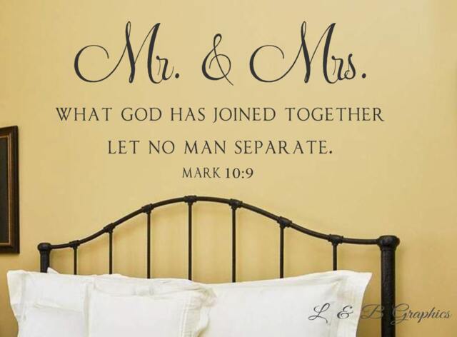Mr. & Mrs. - What God Has Joined Together- Mark 10 9- Vinyl Wall Decal- Bedroom Decor- Wedding- Home Scripture - image 1