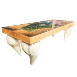 Wood Coffee Table, Resin Furniture, Oak Art African End Spiritual Table - thumbnail 3