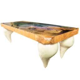 Wood Coffee Table, Resin Furniture, Oak Art African End Spiritual Table - thumbnail 1