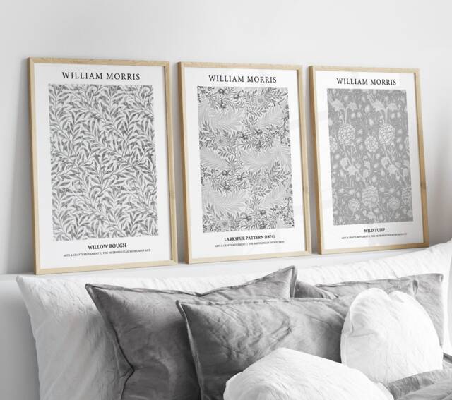 Set Of 3 William Morris Prints, Grey Floral Botanical Wall Art, Bedroom Living Room Posters, Pictures - image 1
