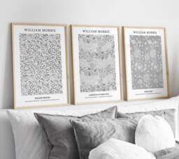 Set Of 3 William Morris Prints, Grey Floral Botanical Wall Art, Bedroom Living Room Posters, Pictures - thumbnail 1