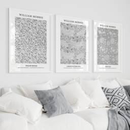 Set Of 3 William Morris Prints, Grey Floral Botanical Wall Art, Bedroom Living Room Posters, Pictures - thumbnail 2