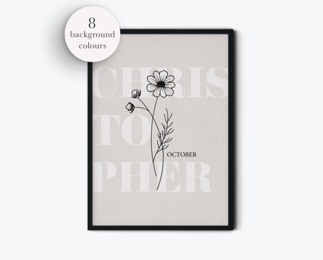 Personalised Birth Month Flower Print, Birthday Gift For Best Friend/ Girlfriend/ Wife/ Mum/Nana, Custom Prints Wall Art - image 1