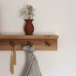 Shaker Peg Shelf Made From Solid Oak - Rail Coat Hook Kitchen Handcrafted Folkhaus - thumbnail 2