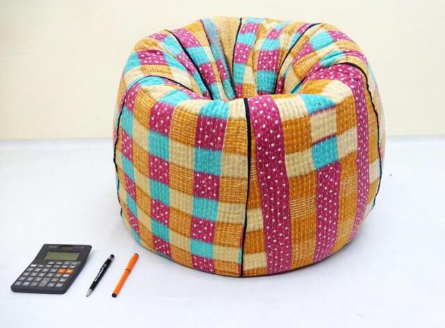 Handmade Floral Kantha Quilt Bean Bag Chair Bohemian Ottoman Pouf - image 1