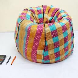 Handmade Floral Kantha Quilt Bean Bag Chair Bohemian Ottoman Pouf - thumbnail 4