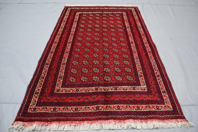 3x5 Red Turkmen Mowri Bukhara Rug Hand Knotted Wool Rug, Afghan Handmade Tribal Area Oriental Vintage Bedroom Traditional - image 1