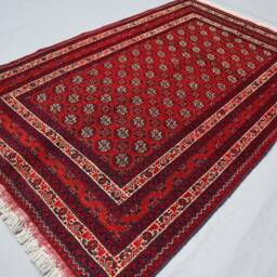 3x5 Red Turkmen Mowri Bukhara Rug Hand Knotted Wool Rug, Afghan Handmade Tribal Area Oriental Vintage Bedroom Traditional - thumbnail 2
