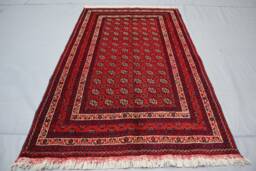 3x5 Red Turkmen Mowri Bukhara Rug Hand Knotted Wool Rug, Afghan Handmade Tribal Area Oriental Vintage Bedroom Traditional - thumbnail 1