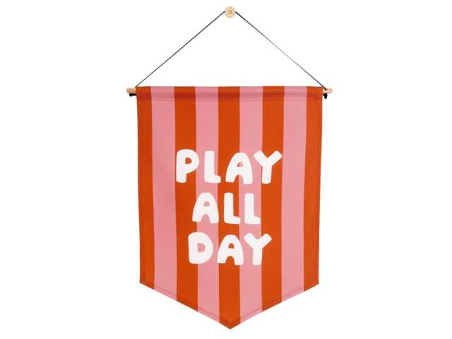 Play All Day Fabric Banner, Rose Rust Striped, Kids Room Decor - image 1