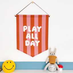 Play All Day Fabric Banner, Rose Rust Striped, Kids Room Decor - thumbnail 2