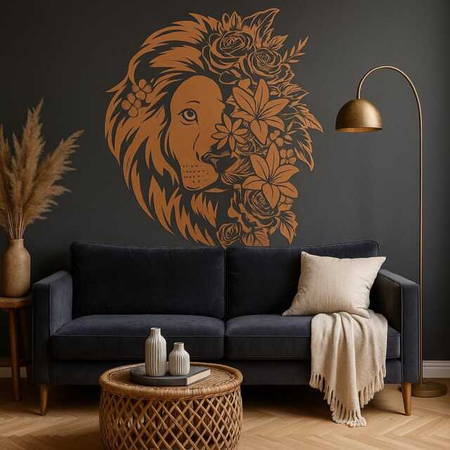Floral Lion Wall Decal - Safari Nursery Art Jungle Animal Vinyl Sticker Baby Room Decor Kids Theme Fa007 - image 1