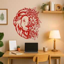 Floral Lion Wall Decal - Safari Nursery Art Jungle Animal Vinyl Sticker Baby Room Decor Kids Theme Fa007 - thumbnail 2