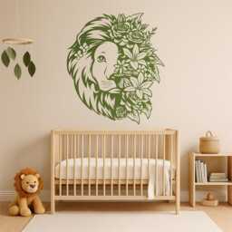 Floral Lion Wall Decal - Safari Nursery Art Jungle Animal Vinyl Sticker Baby Room Decor Kids Theme Fa007 - thumbnail 3