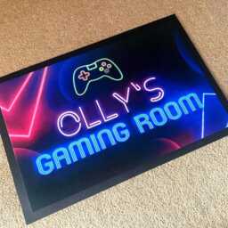 Personalised Gaming Room Mat, Video Games Neon Mat - Gamer Teenagers Non Slip Gaming 60 X 40cm 3 Sizes Available - thumbnail 2