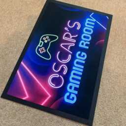 Personalised Gaming Room Mat, Video Games Neon Mat - Gamer Teenagers Non Slip Gaming 60 X 40cm 3 Sizes Available - thumbnail 3