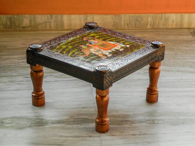 Wooden Pidha Chair, Pouffe, Ottoman, Low Seat, Stool, Footstool, Handmade Indian Ethnic Style - image 1