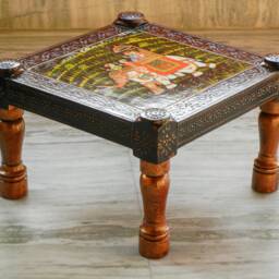 Wooden Pidha Chair, Pouffe, Ottoman, Low Seat, Stool, Footstool, Handmade Indian Ethnic Style - thumbnail 2