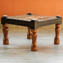 Wooden Pidha Chair, Pouffe, Ottoman, Low Seat, Stool, Footstool, Handmade Indian Ethnic Style - thumbnail 3