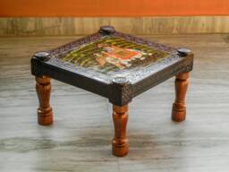 Wooden Pidha Chair, Pouffe, Ottoman, Low Seat, Stool, Footstool, Handmade Indian Ethnic Style