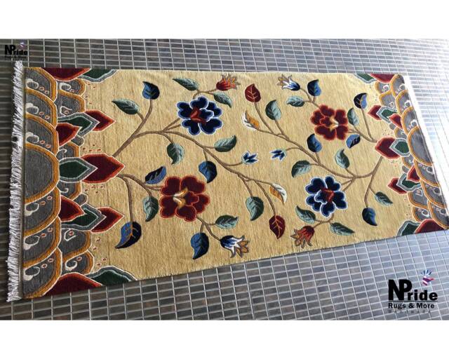 Tibetan Floral Antique Wool Rug Handknotted Yellow 3x6Ft Nepal - Buddhist Meditation Carpet - image 1