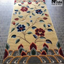 Tibetan Floral Antique Wool Rug Handknotted Yellow 3x6Ft Nepal - Buddhist Meditation Carpet - thumbnail 3