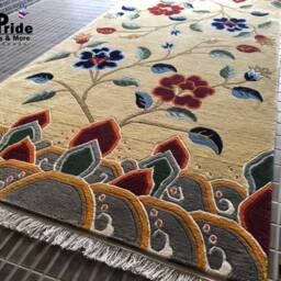 Tibetan Floral Antique Wool Rug Handknotted Yellow 3x6Ft Nepal - Buddhist Meditation Carpet - thumbnail 2