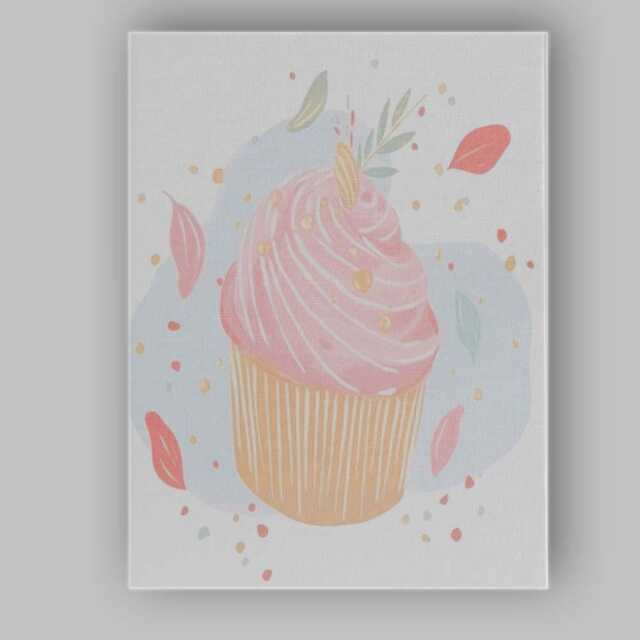 Pastel Pink Buttercream Cupcake Watercolour Dessert Illustration Canvas Wall Art Print Decor Picture Ready To Hang - image 1